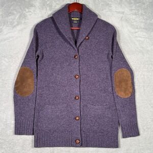 Rugby Ralph Lauren Sweater Womens Small Purple Wool Shawl Cardigan Elbow Patch